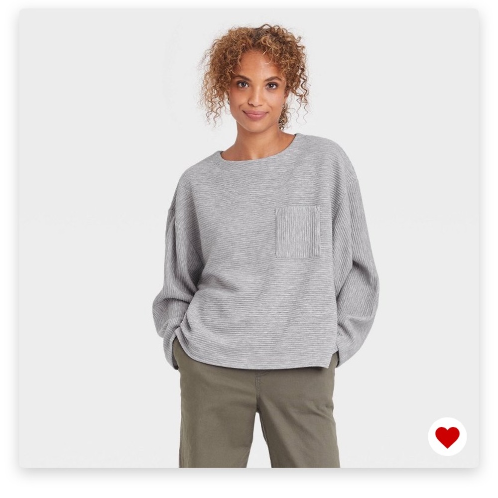 Woman’s grey long sleeve ottoman tee-shirt- A New Day